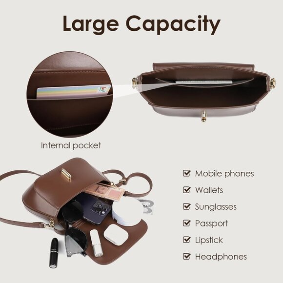 Leather Crossbody Bag Women Structured Compact Versatile Gift - Picture 4 of 6